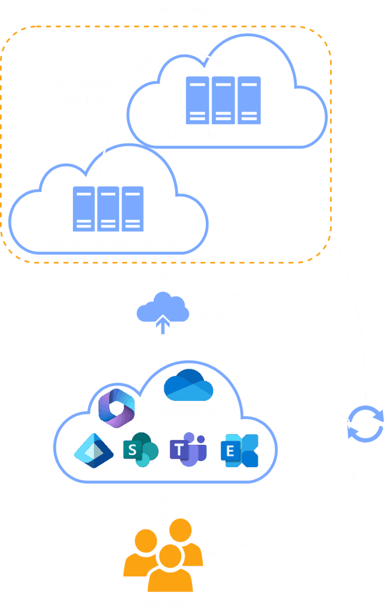 Darstellung der Microsoft 365 Umgebung in das RAUSYS Rechenzentrum